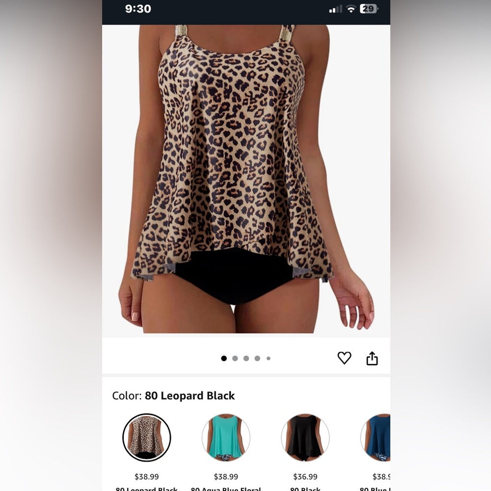NWT Large Leopard Tankini Bathing Suit with Black Bottom Never Worn